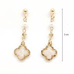 Gold-plated silver drop earrings with dangling mother-of-pearl four-leaf clovers