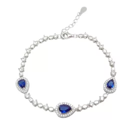 Blue stone silver bracelet with dark blue drop