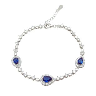 Blue stone silver bracelet with dark blue drop