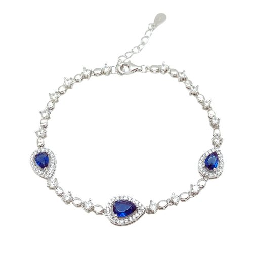 Blue stone silver bracelet with dark blue drop