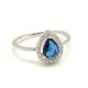 Silver ring with blue stones, dark blue drop 
