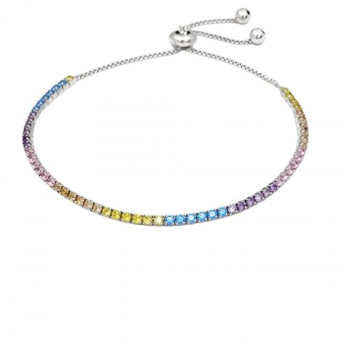 Silver tennis bracelet with colored stones
