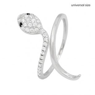 Silver snake adjustable ring with black eyes