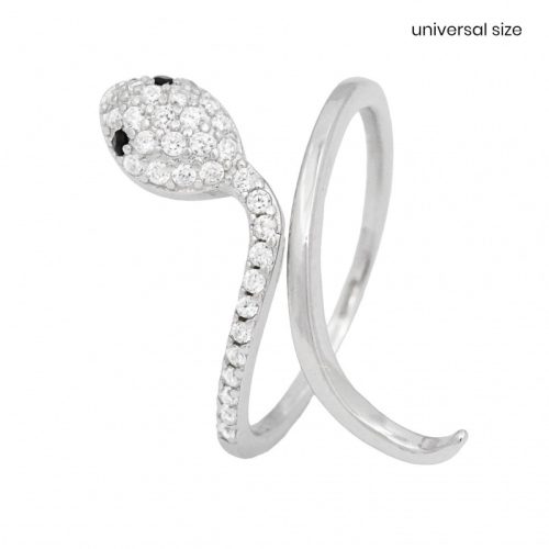 Silver snake adjustable ring with black eyes