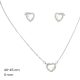 Silver heart jewelry set with necklace and earrings featuring mother-of-pearl