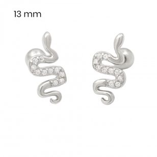 Silver snake earrings with ball closure