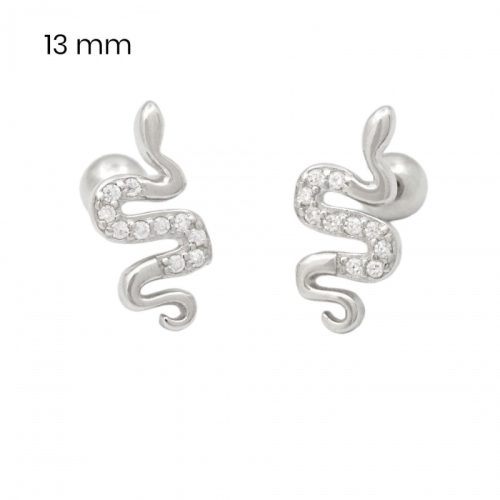 Silver snake earrings with ball closure