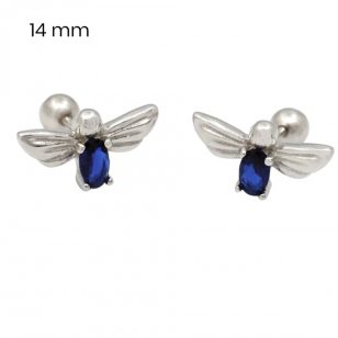 Silver stud earrings with blue beetles