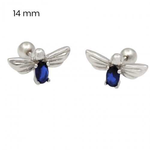 Silver stud earrings with blue beetles