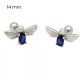 Silver stud earrings with blue beetles