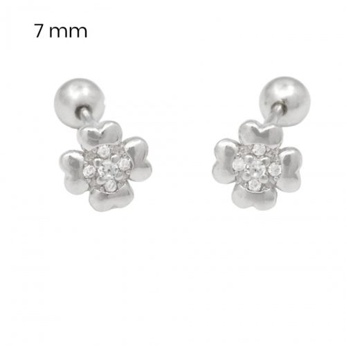 Silver flower earrings with ball closure