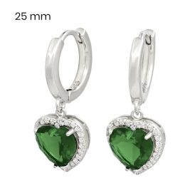 Silver hoop earrings with green zirconia hearts