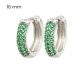 Small silver hoop earrings with green stones