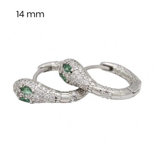 Silver snake earrings with green eyes