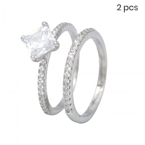 Silver engagement ring set, 2 pieces