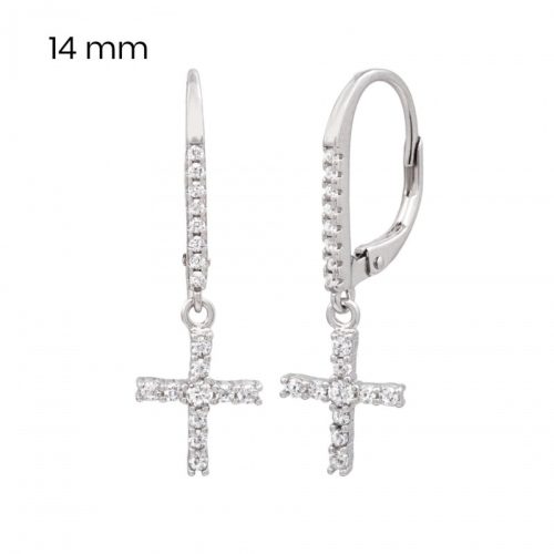 Silver drop cross earrings