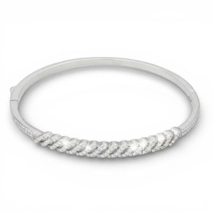 Silver bangle bracelet with diagonal pattern