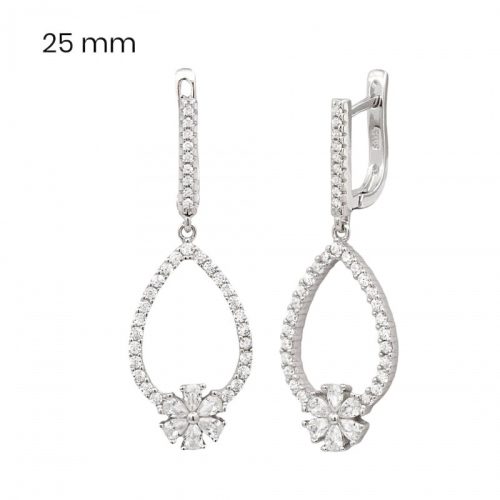 Silver drop earrings with a flower