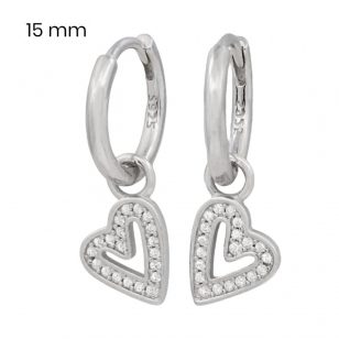 Silver hoop earrings with dangling hearts