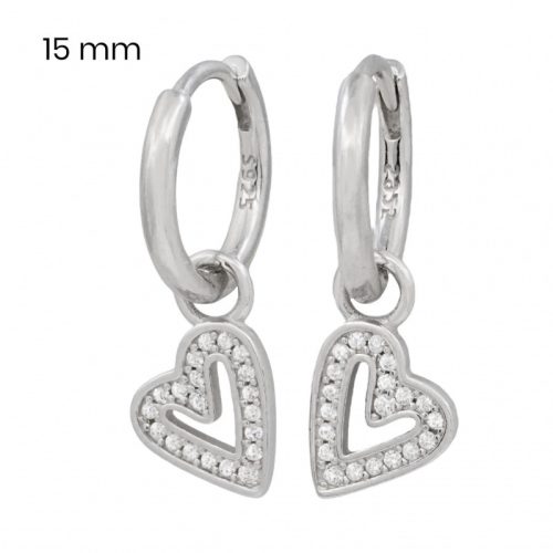 Silver hoop earrings with dangling hearts