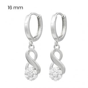 Silver hoop earrings with dangling infinity symbol