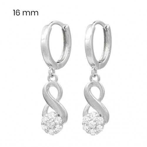 Silver hoop earrings with dangling infinity symbol