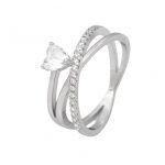 Silver multi-row ring with heart stone