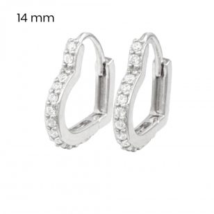 Silver heart-shaped hoop earrings with sparkling stones