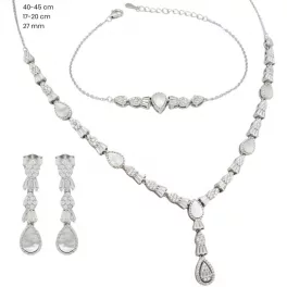 3-piece silver jewelry set: necklace, bracelet, earrings