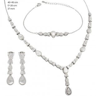 3-piece silver jewelry set: necklace, bracelet, earrings