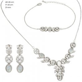 3-piece silver jewelry set: earrings, necklace, bracelet