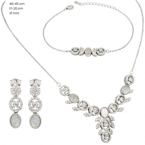 3-piece silver jewelry set: earrings, necklace, bracelet