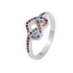 Ezüst színes köves gyűrű perec szív 