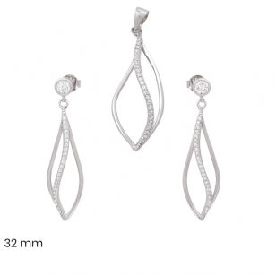 Silver jewelry set with drop-shaped earrings and pendant