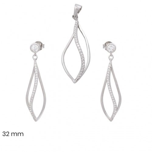 Silver jewelry set with drop-shaped earrings and pendant