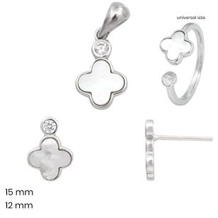 Pearl silver 3-piece jewelry set: pendant, earrings, ring