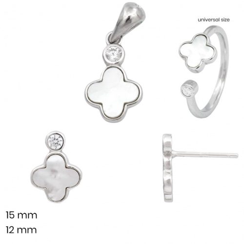 Pearl silver 3-piece jewelry set: pendant, earrings, ring