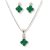 Silver set with green clover pendant and earrings
