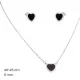 Silver jewelry set with necklace and earrings featuring a black heart