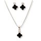 Silver set with black clover pendant and earrings
