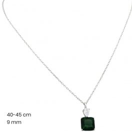 Silver necklace with square-cut green stone
