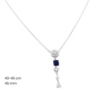 Silver necklace with dangling blue stone