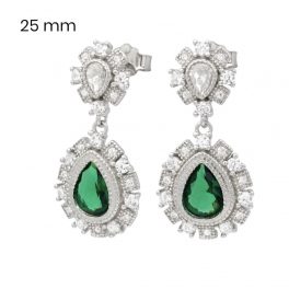 Silver drop earrings with green stones 