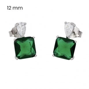 Silver earrings with square-cut green stones