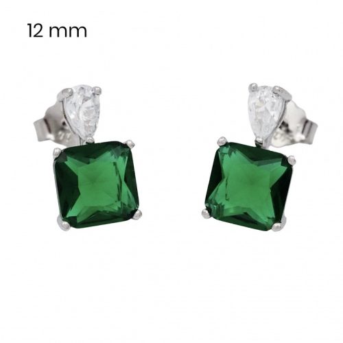 Silver earrings with square-cut green stones