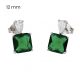 Silver earrings with square-cut green stones