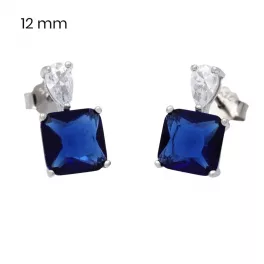 Silver earrings with square-cut blue stones