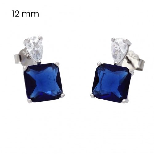 Silver earrings with square-cut blue stones