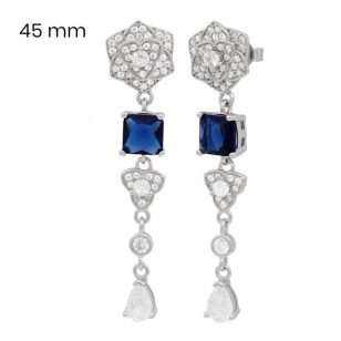 Silver drop / dangle earrings with square blue stones