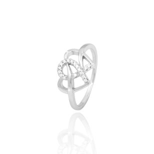 Silver double heart ring